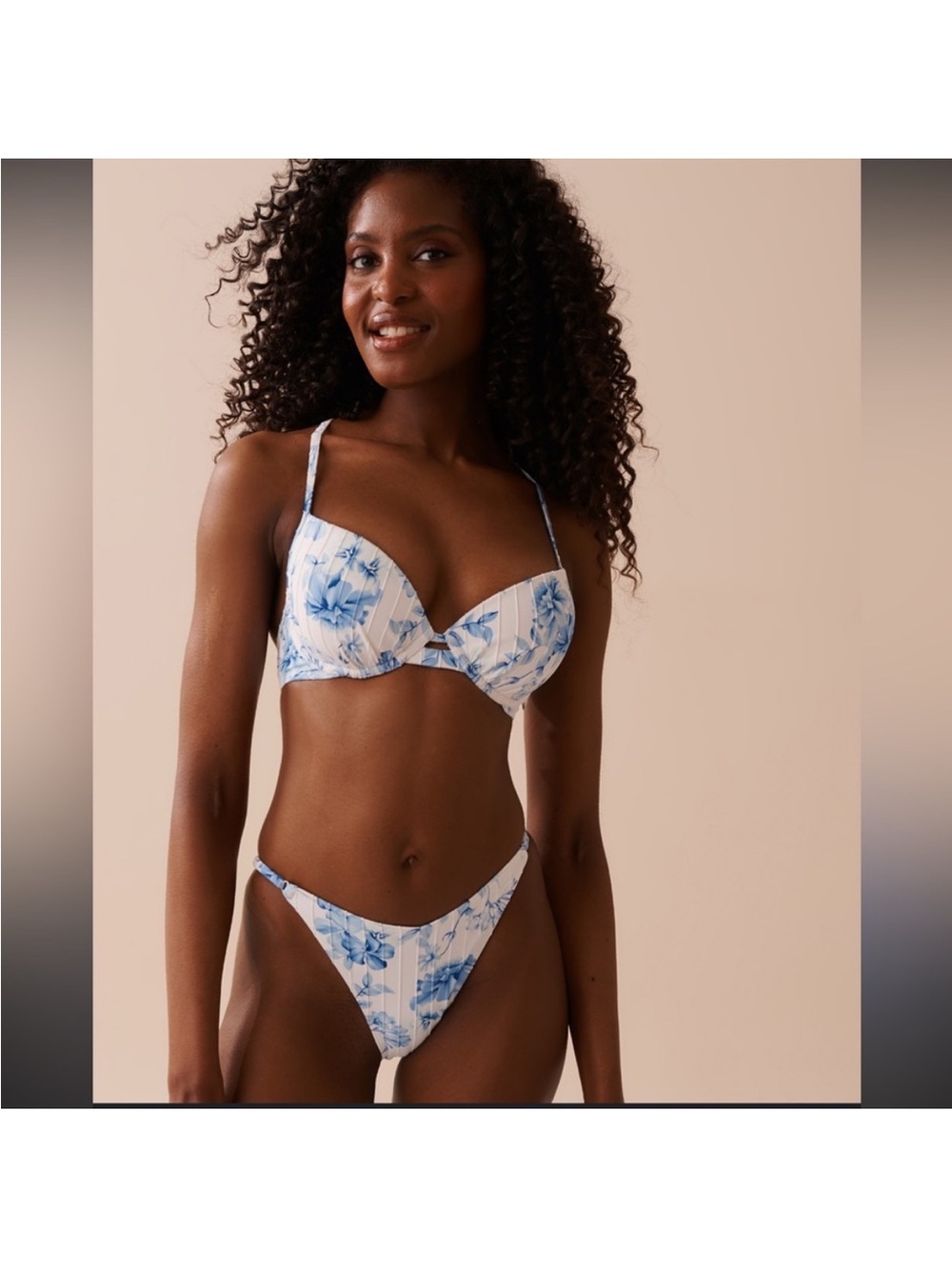 Nwot La vie en rose Floral Blue and White Push-Up Bikini Set size xs/s